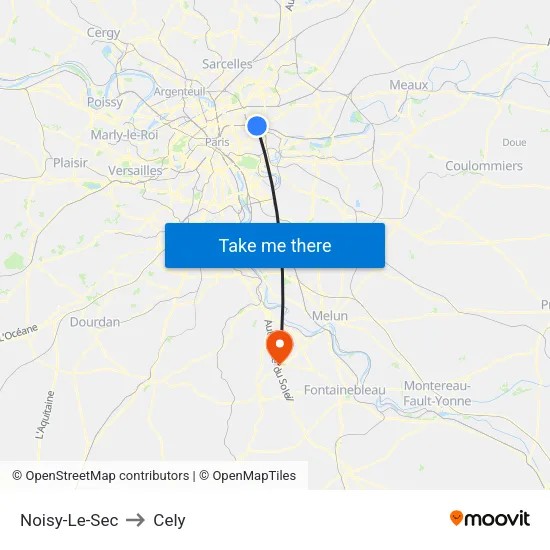Noisy-Le-Sec to Cely map