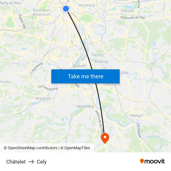 Châtelet to Cely map