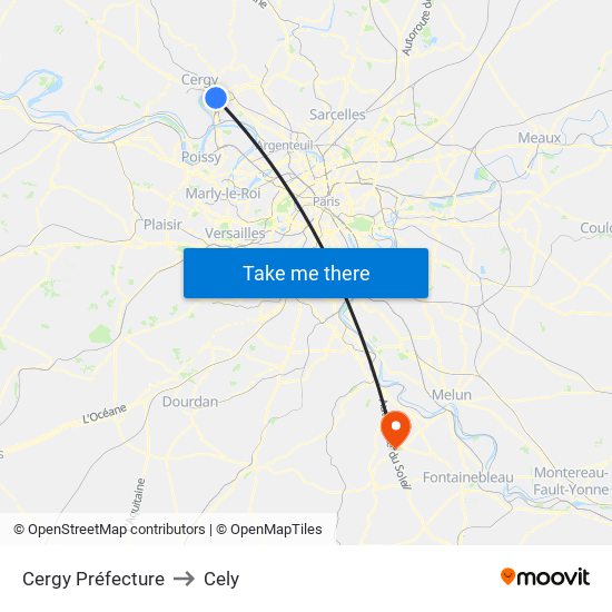 Cergy Préfecture to Cely map