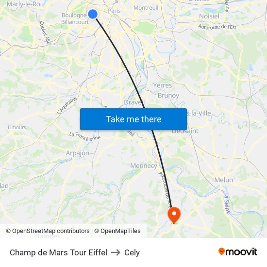 Champ de Mars Tour Eiffel to Cely map