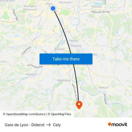 Gare de Lyon - Diderot to Cely map