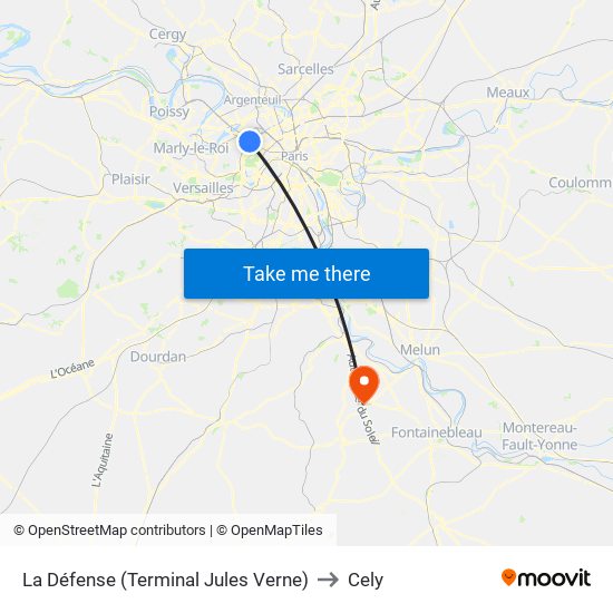 La Défense (Terminal Jules Verne) to Cely map