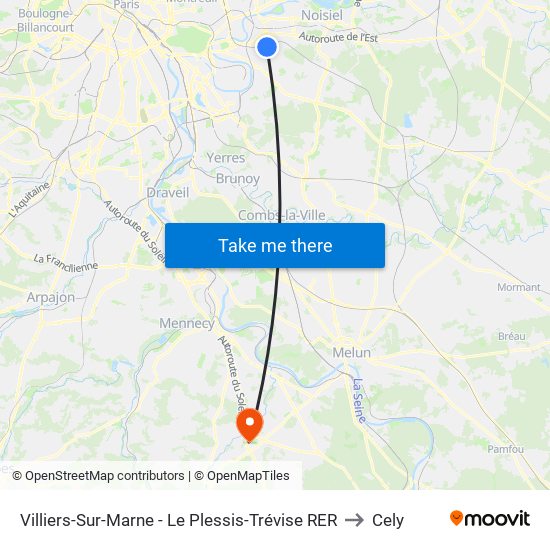 Villiers-Sur-Marne - Le Plessis-Trévise RER to Cely map