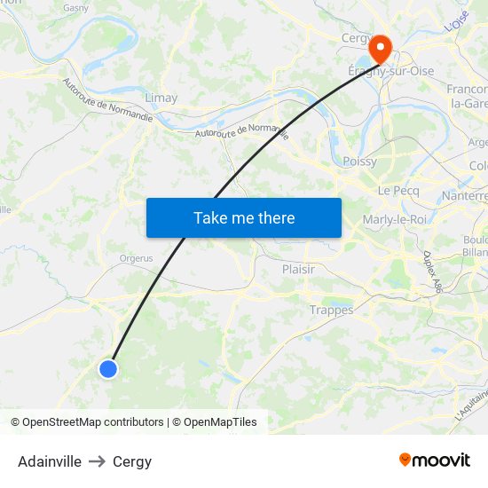Adainville to Cergy map