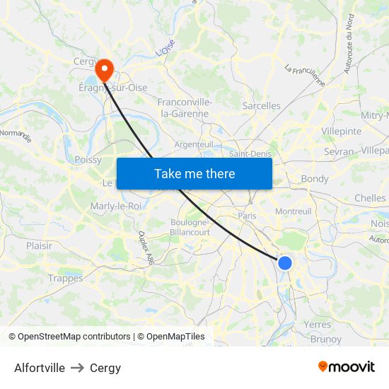 Alfortville to Cergy map