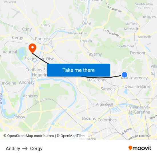 Andilly to Cergy map