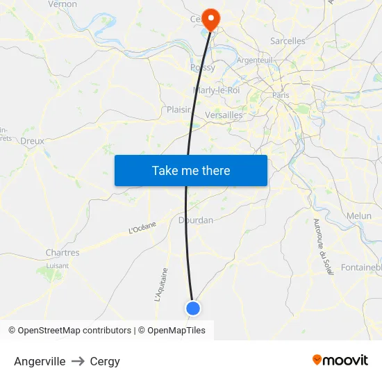 Angerville to Cergy map