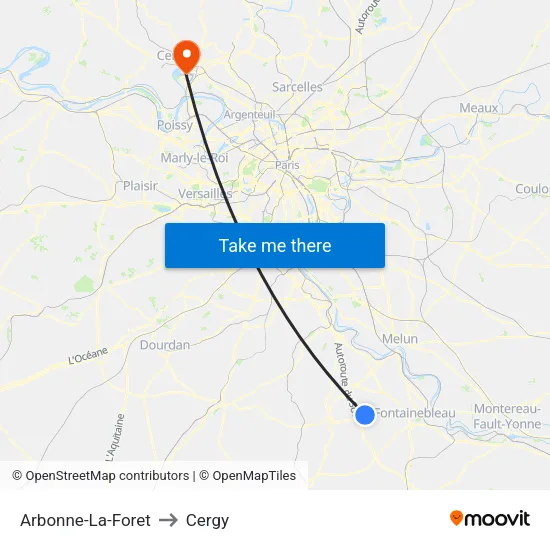 Arbonne-La-Foret to Cergy map