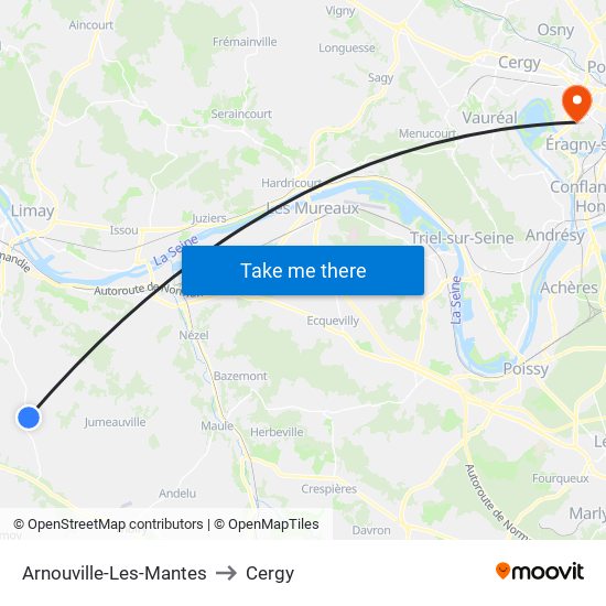 Arnouville-Les-Mantes to Cergy map