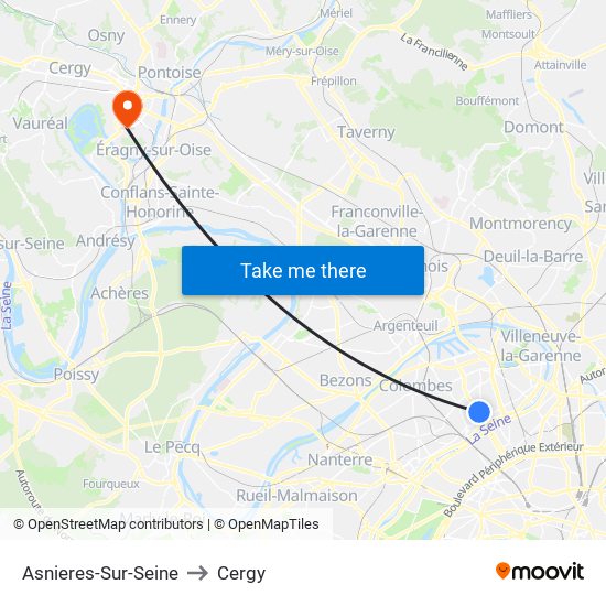 Asnieres-Sur-Seine to Cergy map