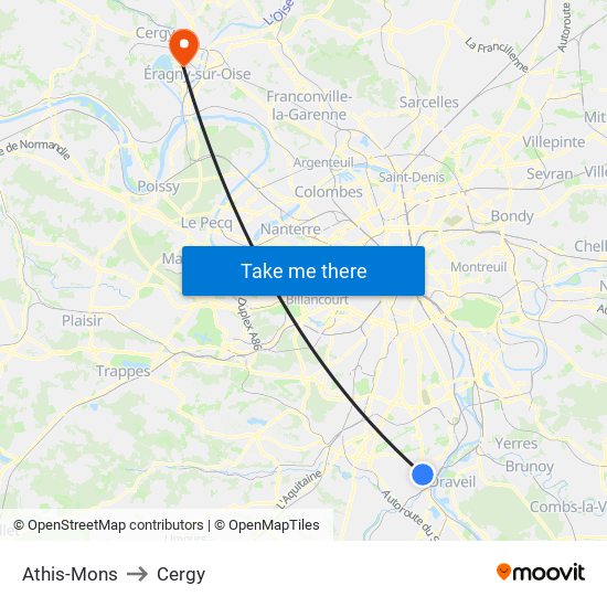 Athis-Mons to Cergy map