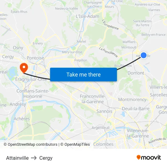 Attainville to Cergy map