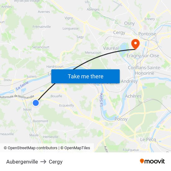 Aubergenville to Cergy map