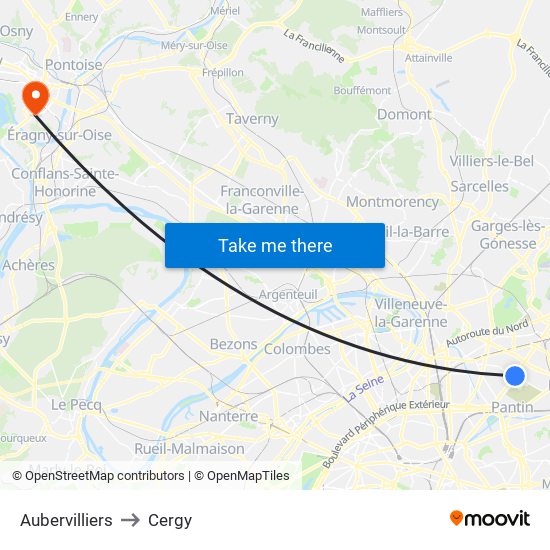 Aubervilliers to Cergy map