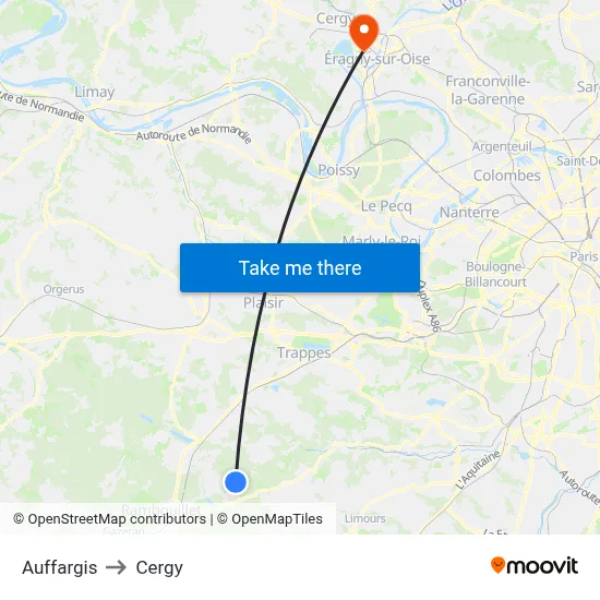 Auffargis to Cergy map