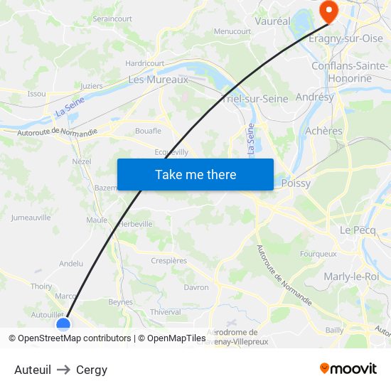 Auteuil to Cergy map