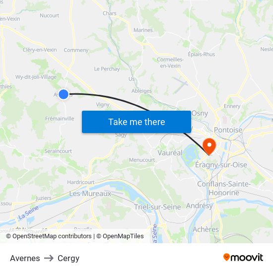 Avernes to Cergy map