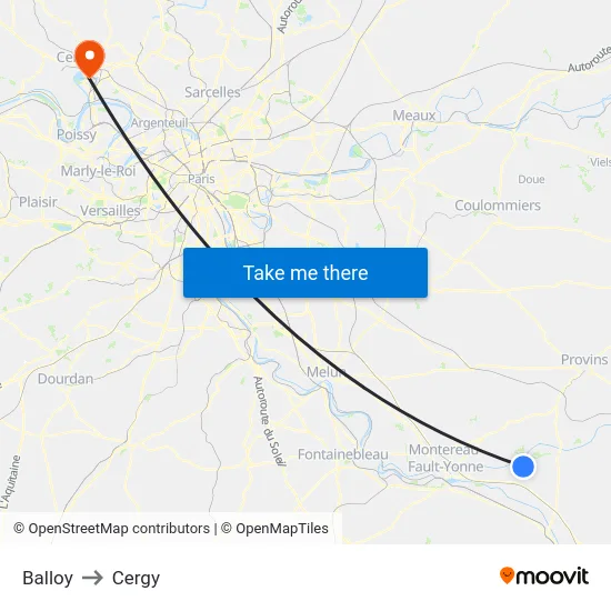 Balloy to Cergy map