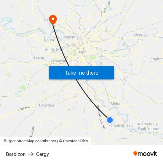 Barbizon to Cergy map
