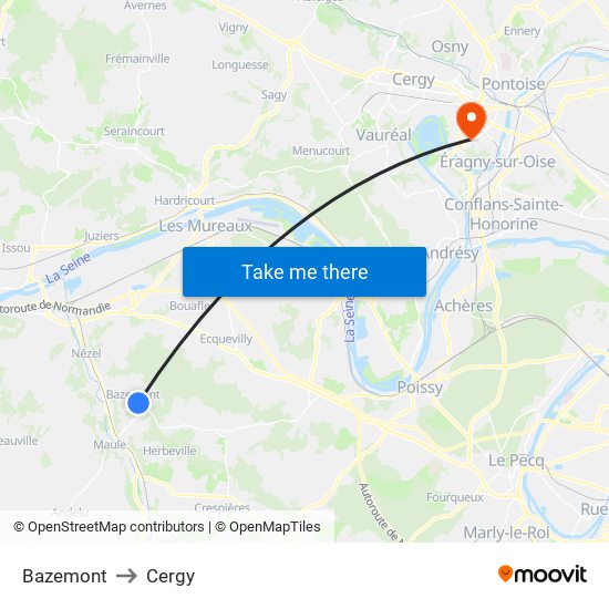 Bazemont to Cergy map
