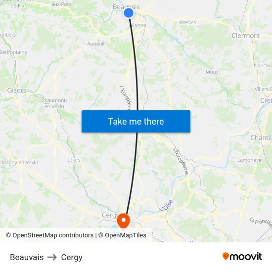 Beauvais to Cergy map