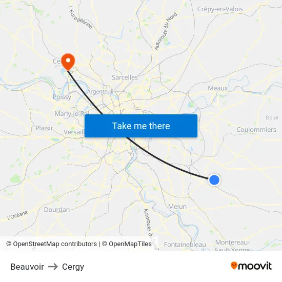 Beauvoir to Cergy map