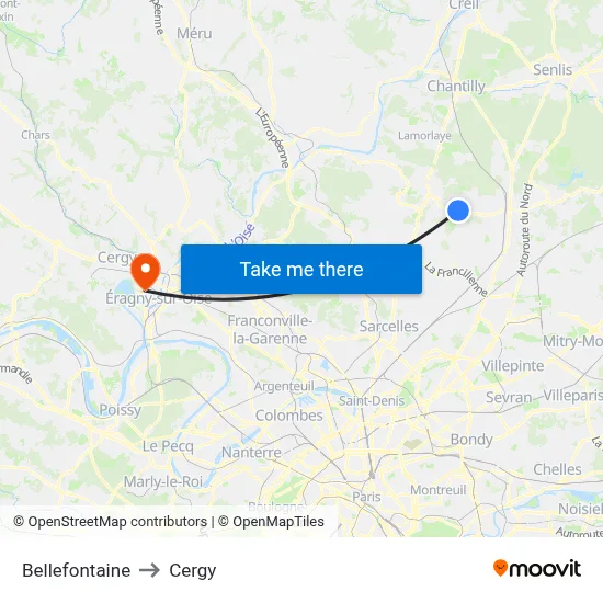 Bellefontaine to Cergy map
