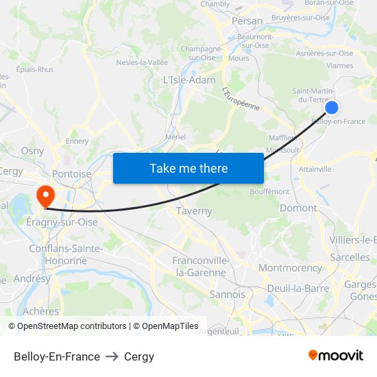 Belloy-En-France to Cergy map