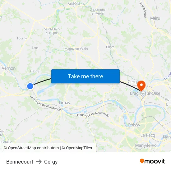 Bennecourt to Cergy map
