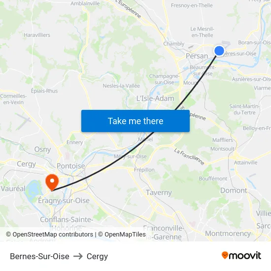 Bernes-Sur-Oise to Cergy map