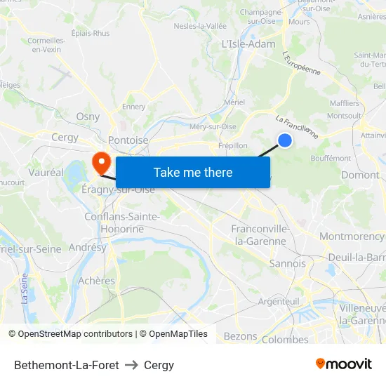 Bethemont-La-Foret to Cergy map