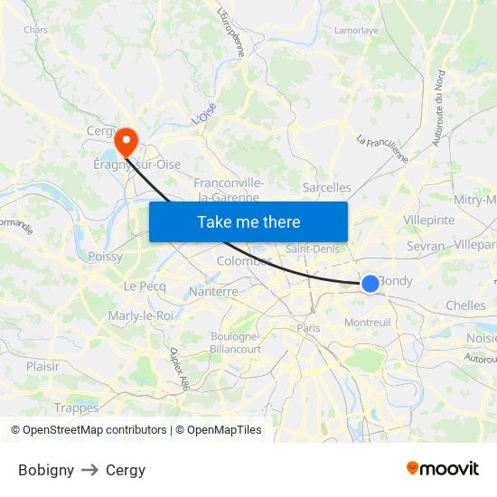 Bobigny to Cergy map