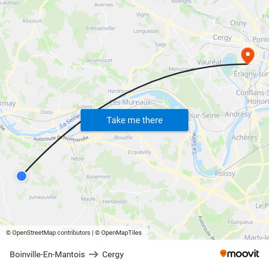 Boinville-En-Mantois to Cergy map