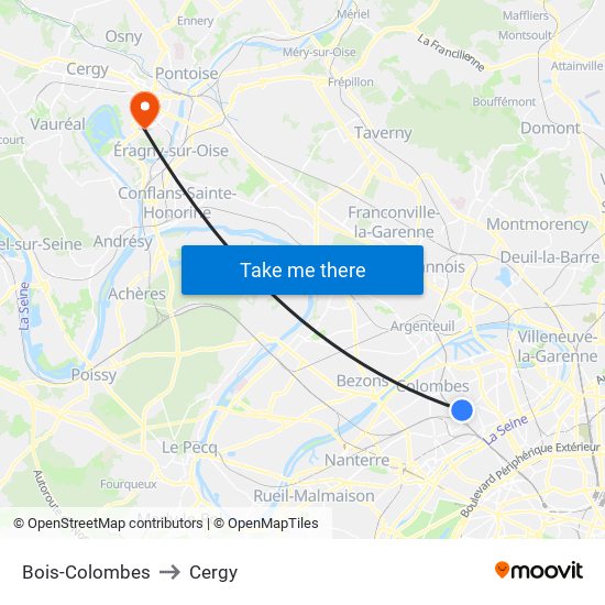Bois-Colombes to Cergy map
