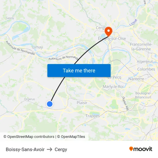 Boissy-Sans-Avoir to Cergy map