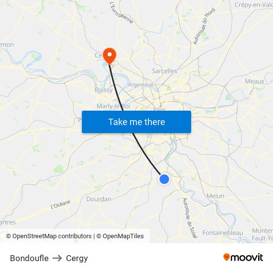 Bondoufle to Cergy map