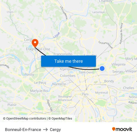 Bonneuil-En-France to Cergy map