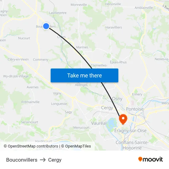 Bouconvillers to Cergy map