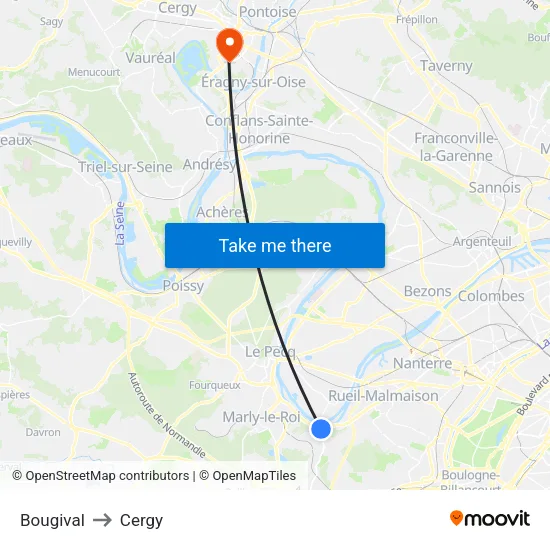 Bougival to Cergy map