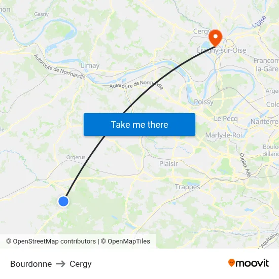 Bourdonne to Cergy map