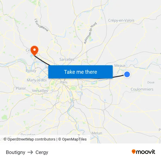 Boutigny to Cergy map