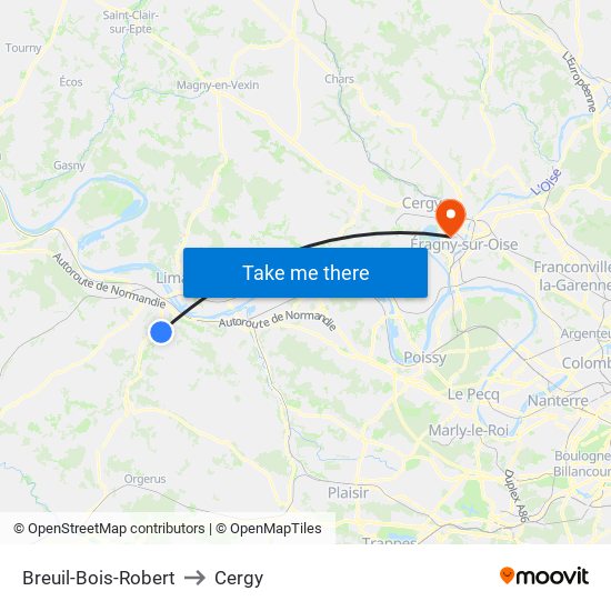 Breuil-Bois-Robert to Cergy map