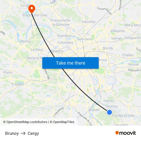 Brunoy to Cergy map