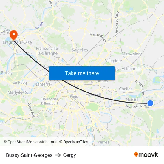 Bussy-Saint-Georges to Cergy map