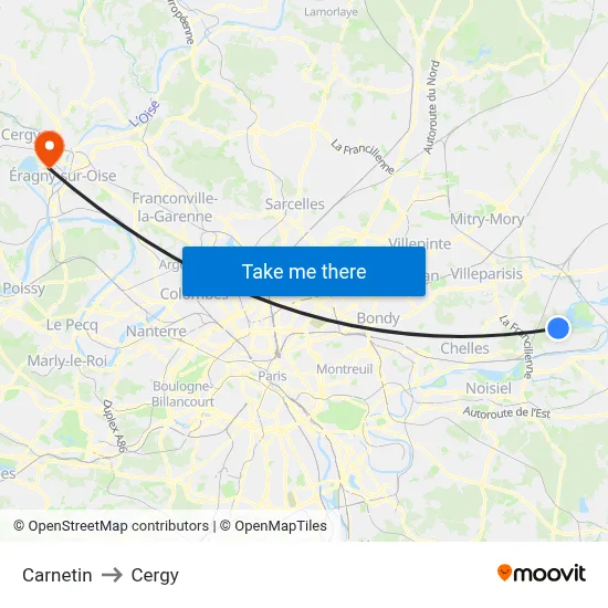 Carnetin to Cergy map