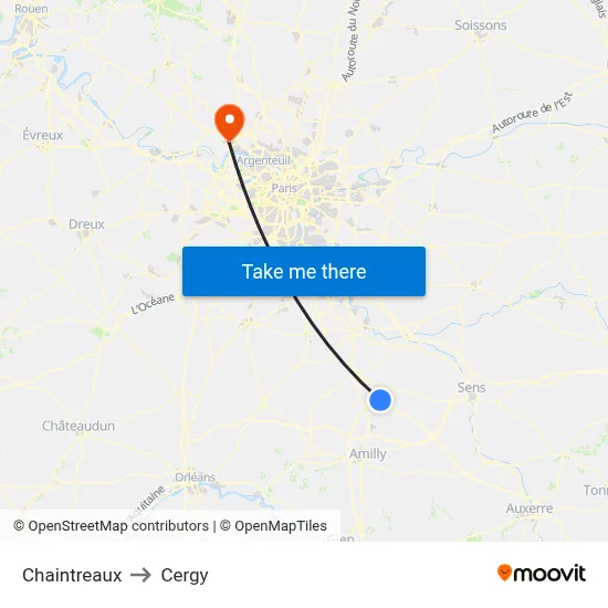 Chaintreaux to Cergy map