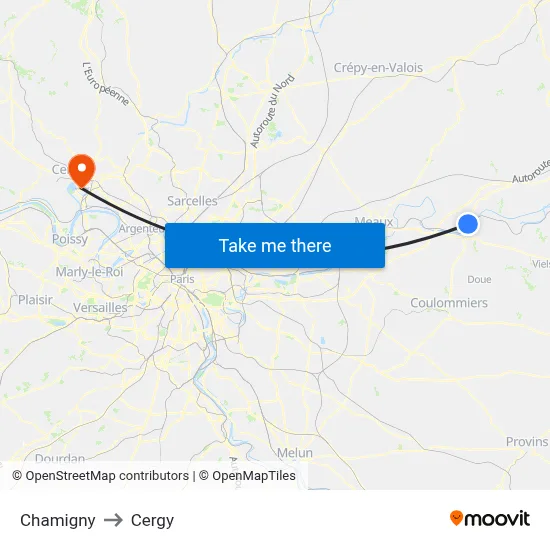 Chamigny to Cergy map