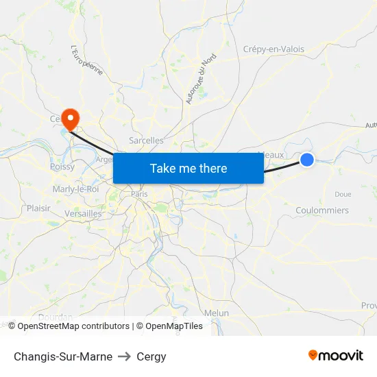 Changis-Sur-Marne to Cergy map