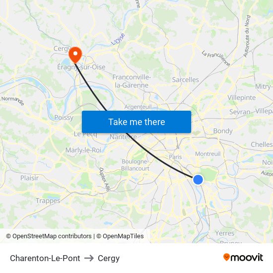 Charenton-Le-Pont to Cergy map