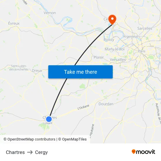 Chartres to Cergy map